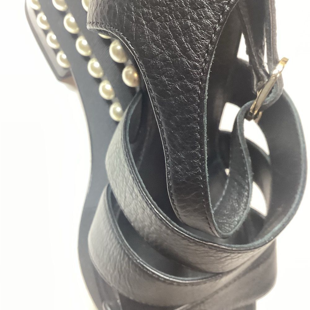 Chanel Calfskin Grosgrain Pearl Wedge‎ Sandals Size EU 38.5 Black - Picture 14 of 16
